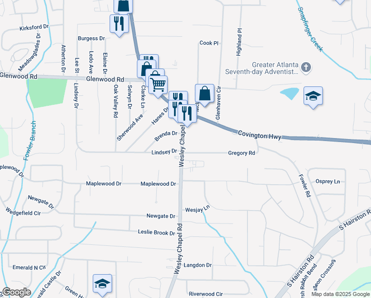 map of restaurants, bars, coffee shops, grocery stores, and more near 1988 Wesley Chapel Road in Decatur