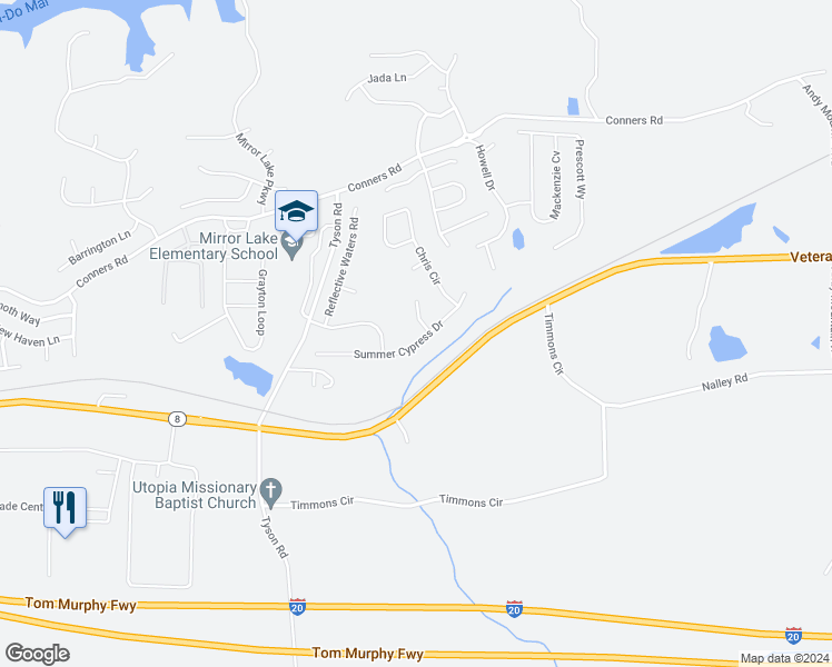 map of restaurants, bars, coffee shops, grocery stores, and more near 1016 Summer Cypress Drive in Villa Rica