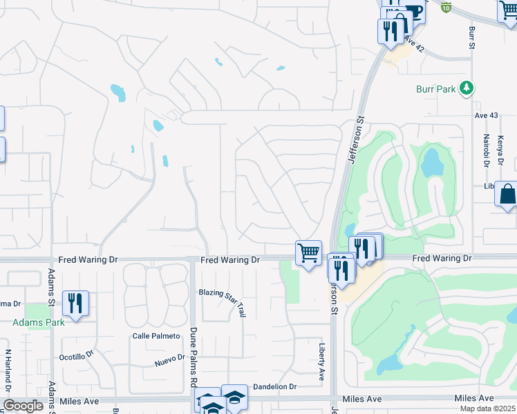 map of restaurants, bars, coffee shops, grocery stores, and more near 79725 Corte Nuevo in La Quinta