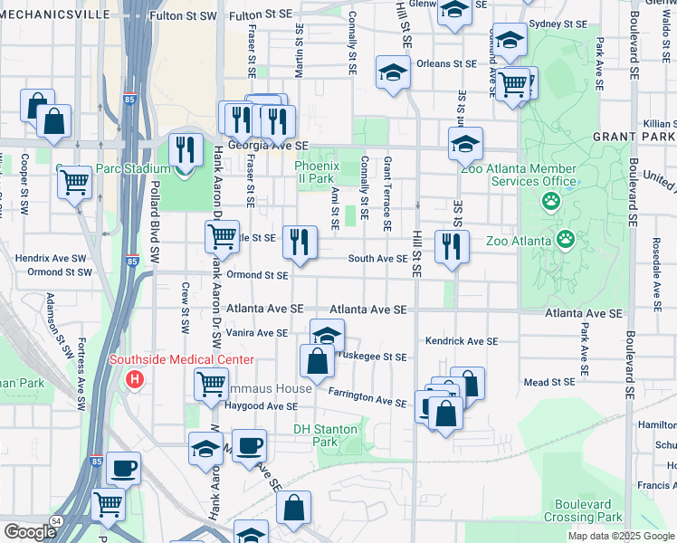 map of restaurants, bars, coffee shops, grocery stores, and more near 176 Ormond Street Southeast in Atlanta