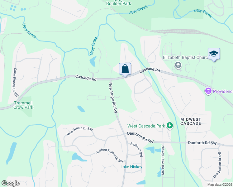 map of restaurants, bars, coffee shops, grocery stores, and more near 1 Cascade Pointe Drive Southwest in Atlanta