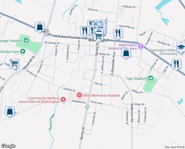map of restaurants, bars, coffee shops, grocery stores, and more near 501 Spring Street in Washington
