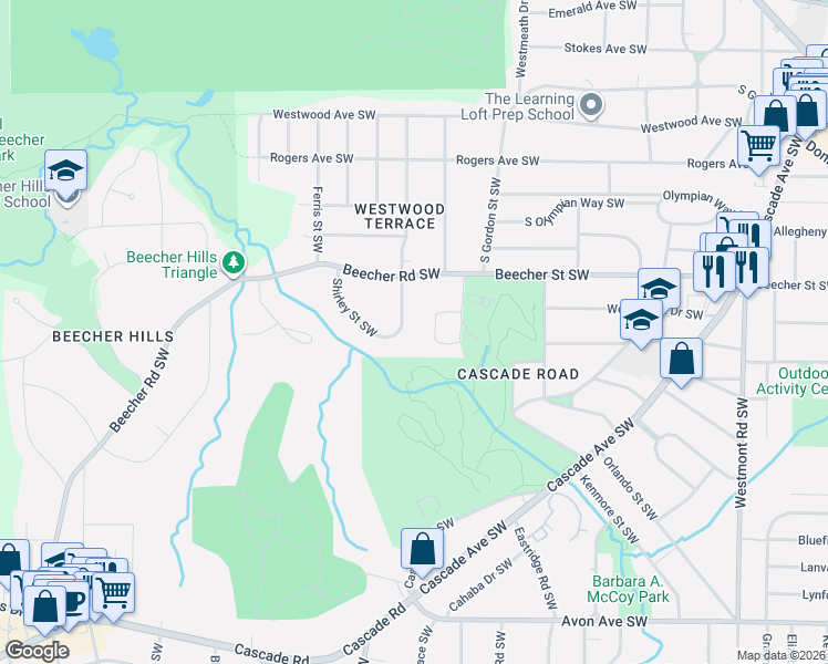 map of restaurants, bars, coffee shops, grocery stores, and more near 930 Beecher Court Southwest in Atlanta