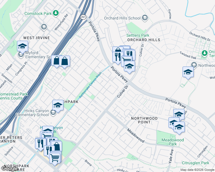 map of restaurants, bars, coffee shops, grocery stores, and more near 7 Pasadena in Irvine
