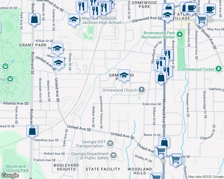 map of restaurants, bars, coffee shops, grocery stores, and more near 947 Delmar Avenue Southeast in Atlanta