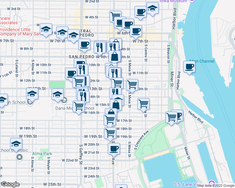map of restaurants, bars, coffee shops, grocery stores, and more near 457 West 13th Street in Los Angeles