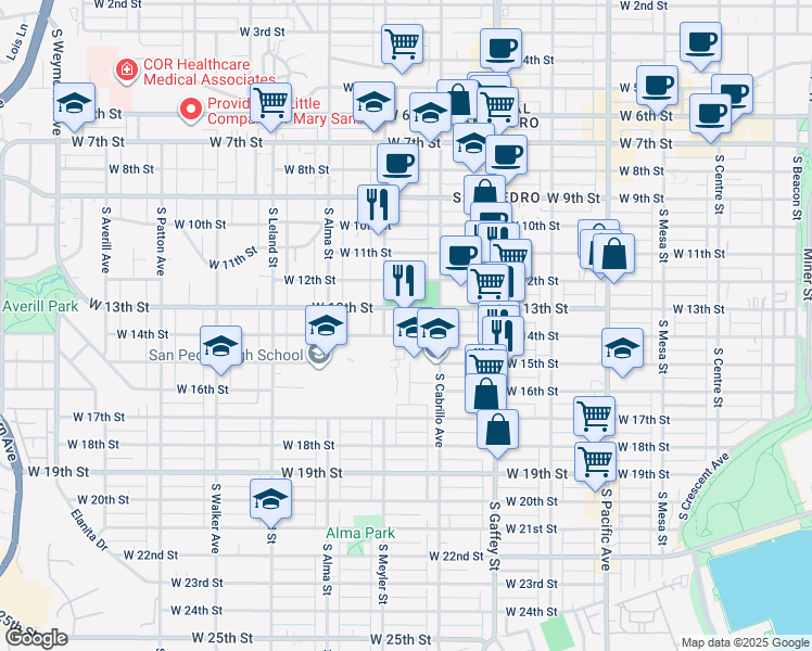 map of restaurants, bars, coffee shops, grocery stores, and more near 1319 South Parker Street in Los Angeles