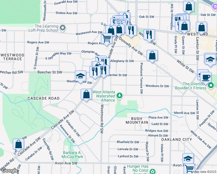 map of restaurants, bars, coffee shops, grocery stores, and more near 853 Gaston Street Southwest in Atlanta