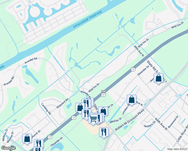 map of restaurants, bars, coffee shops, grocery stores, and more near 8805 Sparkle Court in Myrtle Beach