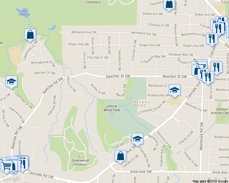 map of restaurants, bars, coffee shops, grocery stores, and more near 930 Beecher Court Southwest in Atlanta