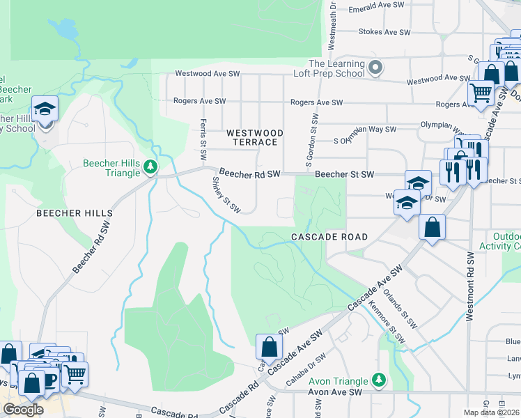 map of restaurants, bars, coffee shops, grocery stores, and more near 930 Beecher Court Southwest in Atlanta
