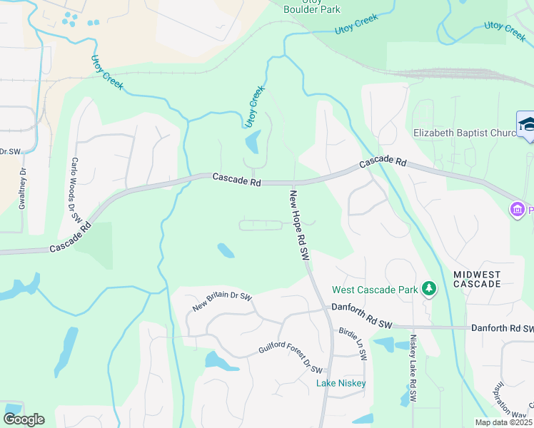 map of restaurants, bars, coffee shops, grocery stores, and more near 132 Cottesford Drive Southwest in Atlanta
