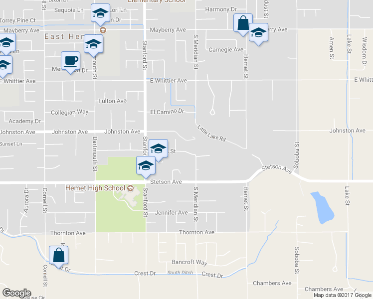 map of restaurants, bars, coffee shops, grocery stores, and more near 41968 Lomas Street in Hemet