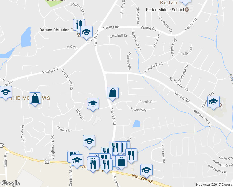 map of restaurants, bars, coffee shops, grocery stores, and more near 5450 Forest Pines Drive in Lithonia