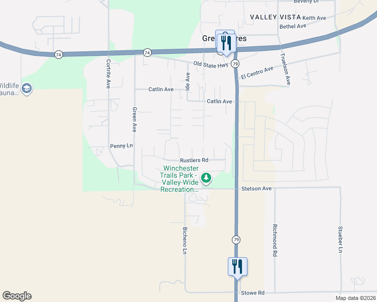 map of restaurants, bars, coffee shops, grocery stores, and more near 26814 Buffalo Road in Winchester