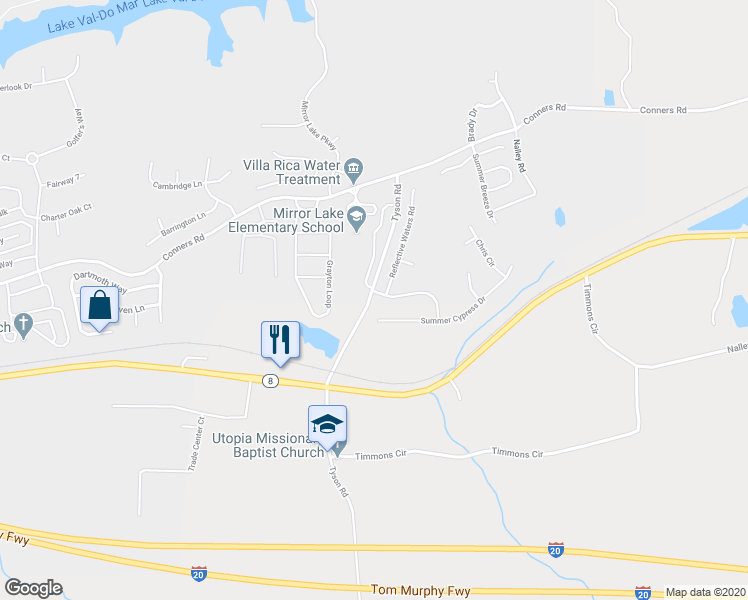 map of restaurants, bars, coffee shops, grocery stores, and more near 1000 Balsam Wood Trail in Villa Rica