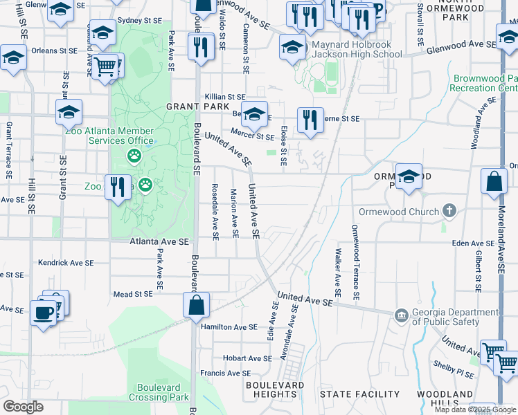 map of restaurants, bars, coffee shops, grocery stores, and more near 701 Delmar Avenue Southeast in Atlanta