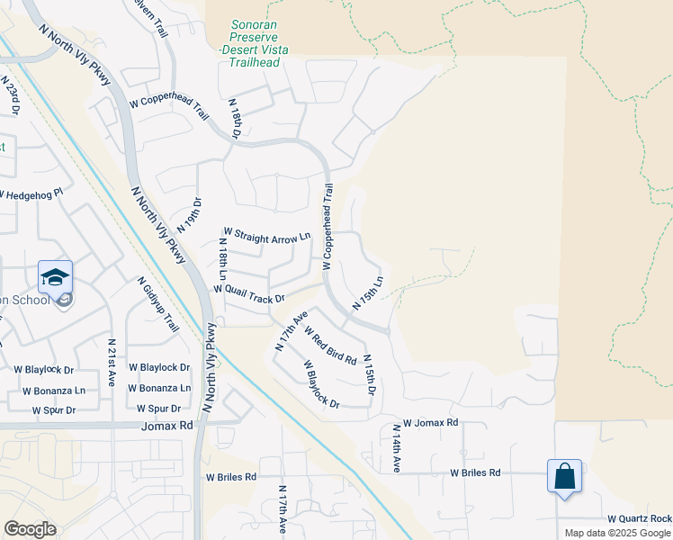 map of restaurants, bars, coffee shops, grocery stores, and more near 1563 West Quail Track Drive in Phoenix