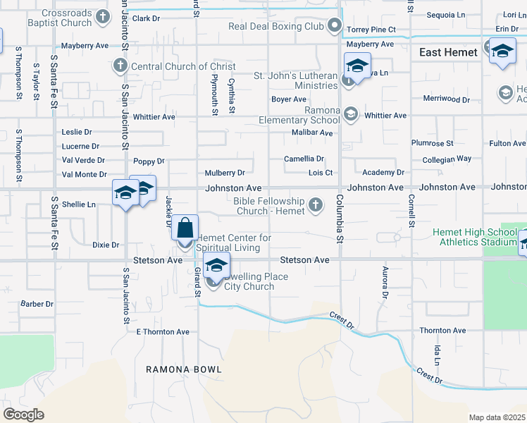 map of restaurants, bars, coffee shops, grocery stores, and more near 26793 Yale Street in Hemet