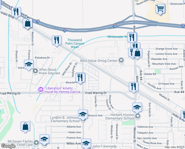 map of restaurants, bars, coffee shops, grocery stores, and more near 310 Shalimar in Indio