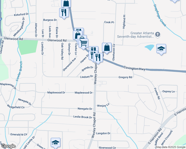 map of restaurants, bars, coffee shops, grocery stores, and more near 1987 Wesley Chapel Road in Decatur