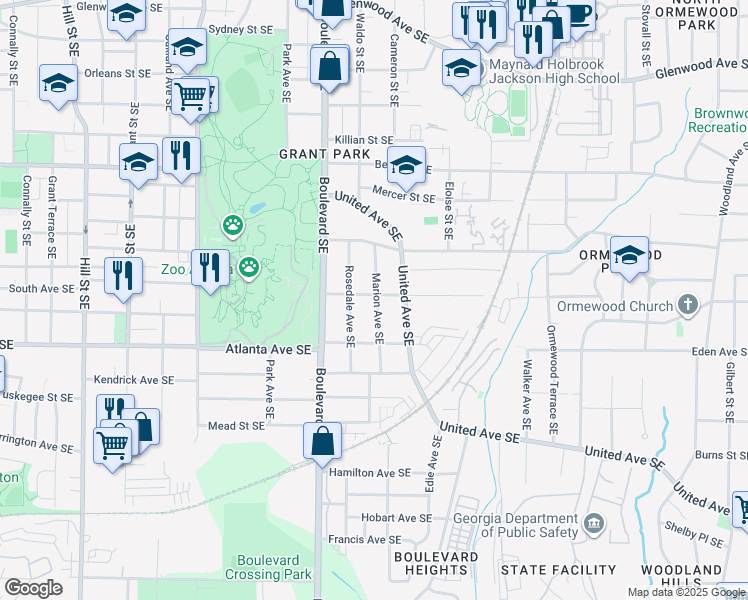 map of restaurants, bars, coffee shops, grocery stores, and more near 649 Delmar Avenue Southeast in Atlanta