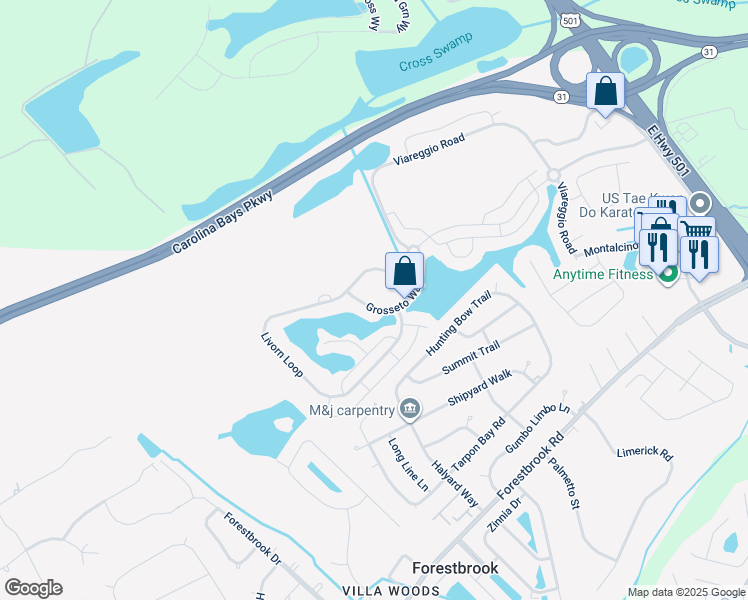 map of restaurants, bars, coffee shops, grocery stores, and more near 5354 Grosseto Way in Myrtle Beach