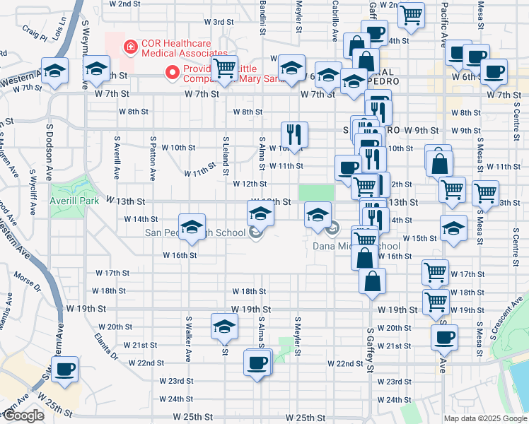 map of restaurants, bars, coffee shops, grocery stores, and more near 1318 South Alma Street in Los Angeles
