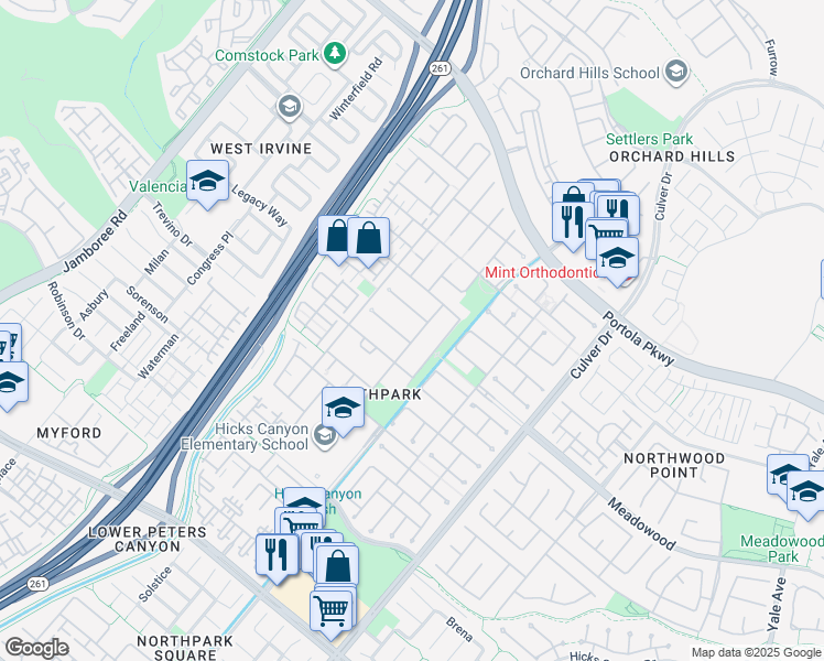 map of restaurants, bars, coffee shops, grocery stores, and more near 27 Paso Robles in Irvine