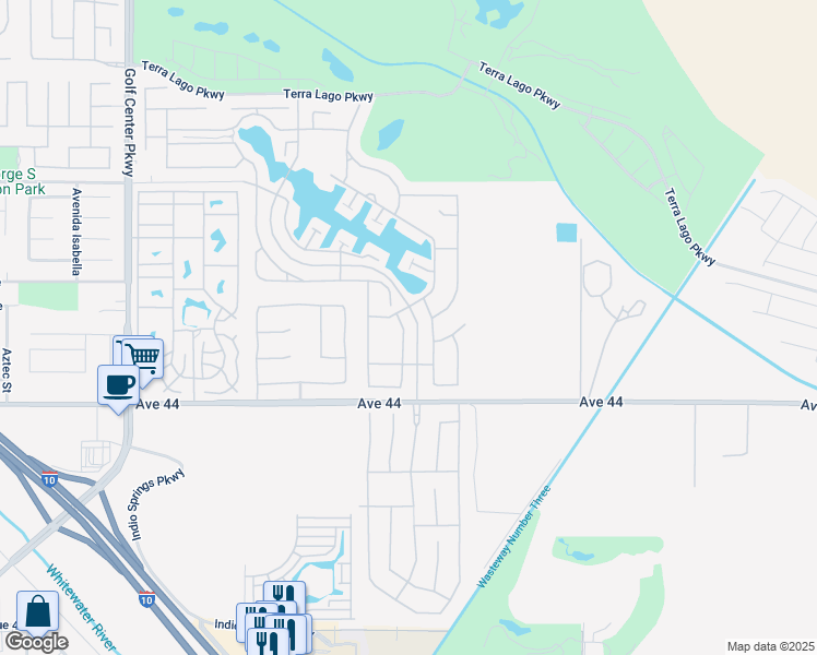 map of restaurants, bars, coffee shops, grocery stores, and more near 43680 Riunione Place in Indio