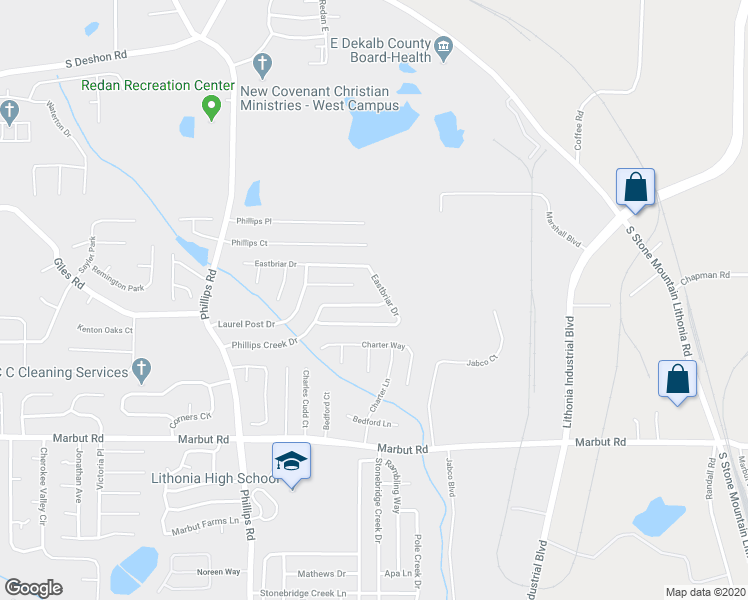 map of restaurants, bars, coffee shops, grocery stores, and more near 6464 Phillips Creek Drive in Lithonia