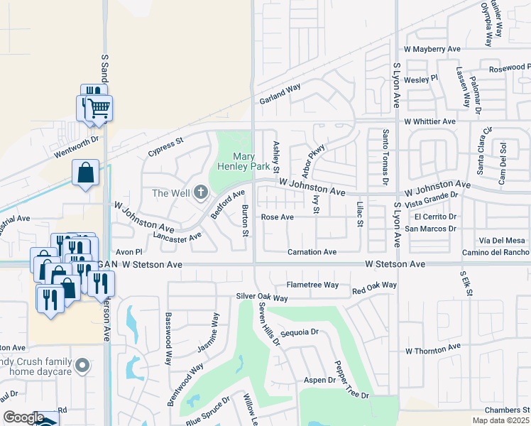 map of restaurants, bars, coffee shops, grocery stores, and more near 2478 Rose Ave in Hemet