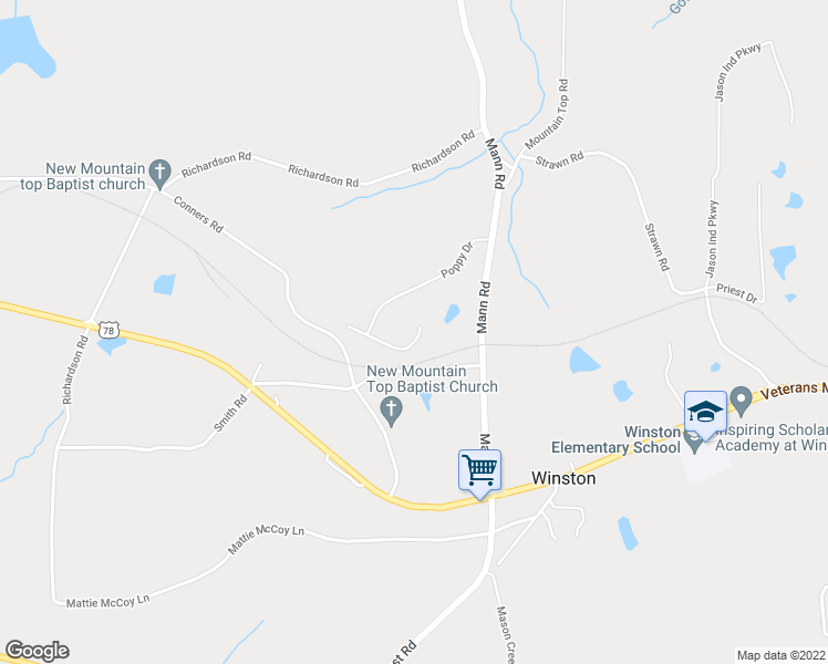 map of restaurants, bars, coffee shops, grocery stores, and more near 7826 Poppy Seed Place in Winston