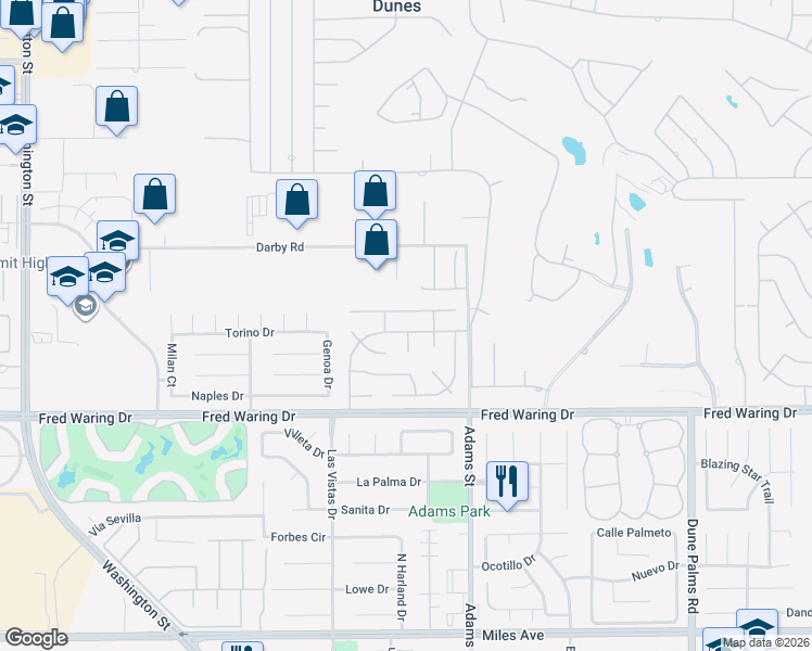 map of restaurants, bars, coffee shops, grocery stores, and more near 78910 Galaxy Drive in La Quinta