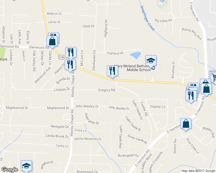 map of restaurants, bars, coffee shops, grocery stores, and more near 4422 Gregory Road in Decatur