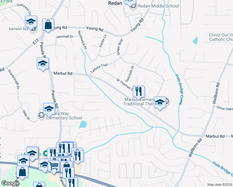 map of restaurants, bars, coffee shops, grocery stores, and more near 1964 Cranford Court in Lithonia