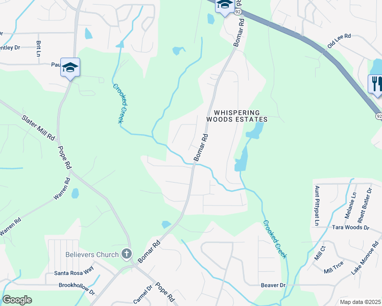 map of restaurants, bars, coffee shops, grocery stores, and more near 2722 Springside Court in Douglasville