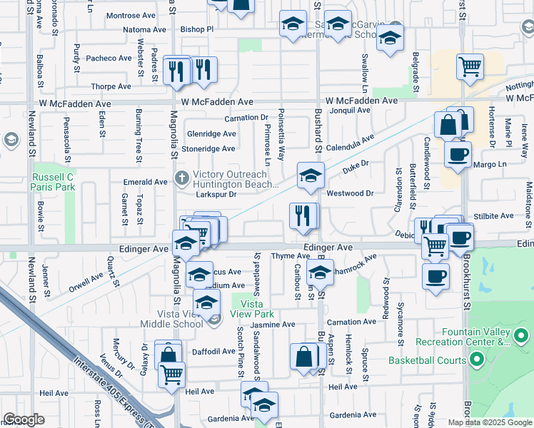 map of restaurants, bars, coffee shops, grocery stores, and more near in Westminster