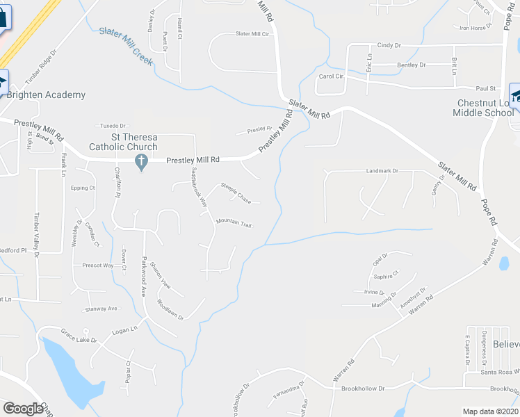 map of restaurants, bars, coffee shops, grocery stores, and more near 5365 Steeple Chase in Douglasville
