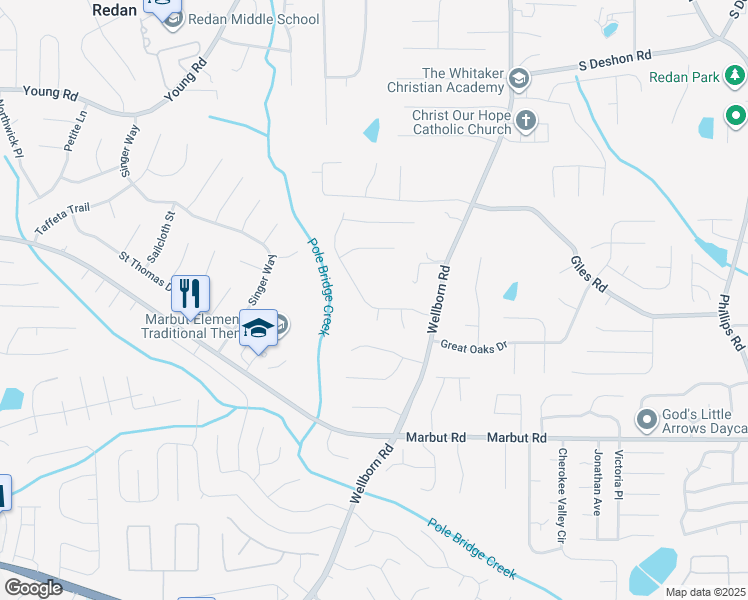 map of restaurants, bars, coffee shops, grocery stores, and more near 5890 Bobbin Ln in Lithonia