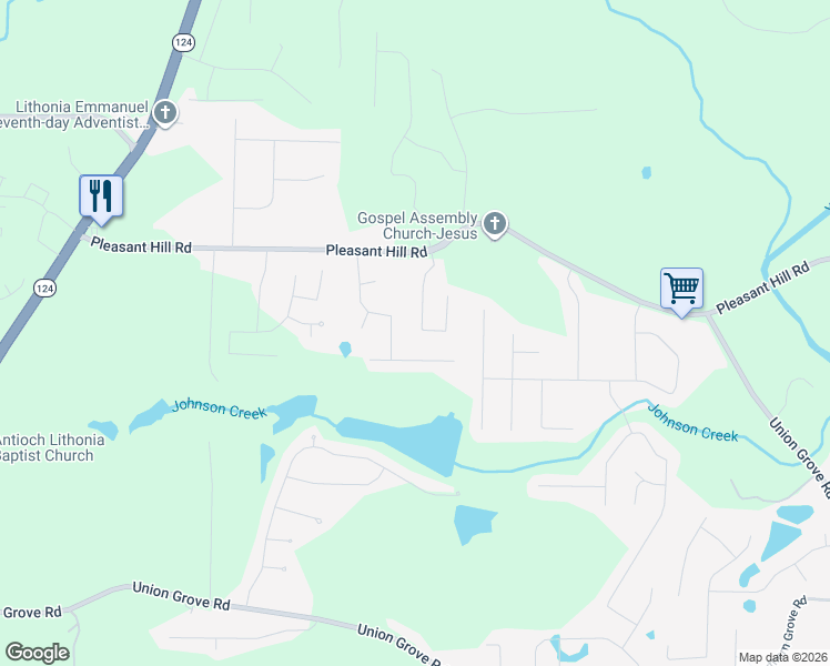 map of restaurants, bars, coffee shops, grocery stores, and more near 1955 Piedmont Pointe Drive in Lithonia