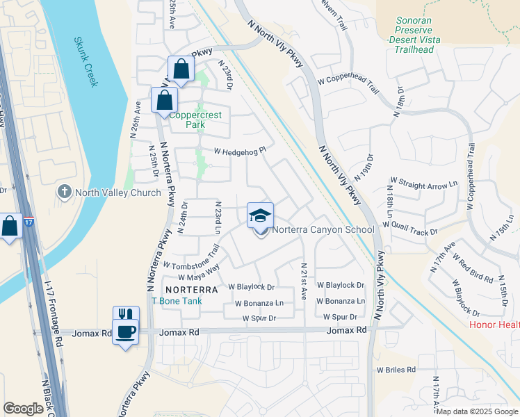 map of restaurants, bars, coffee shops, grocery stores, and more near 2113 West Buckhorn Trail in Phoenix