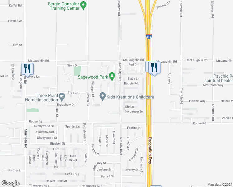 map of restaurants, bars, coffee shops, grocery stores, and more near 26783 Summer Sunshine Drive in Menifee