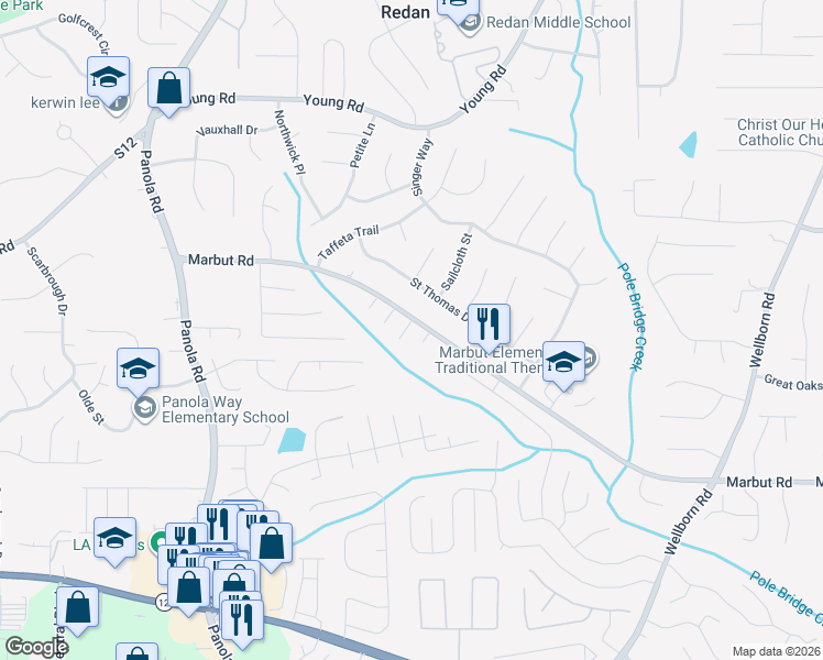 map of restaurants, bars, coffee shops, grocery stores, and more near 1964 Cranford Court in Lithonia