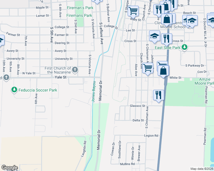 map of restaurants, bars, coffee shops, grocery stores, and more near 701 Memorial Drive in Cleveland
