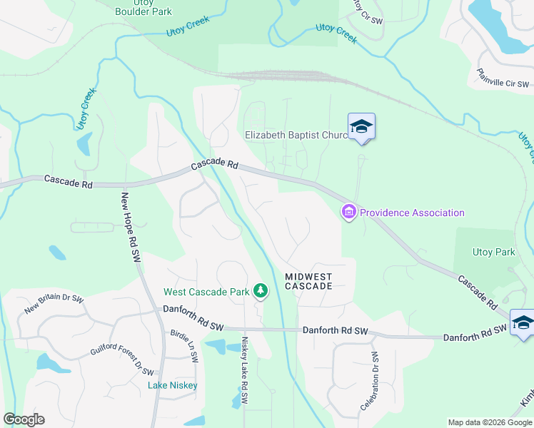 map of restaurants, bars, coffee shops, grocery stores, and more near 1235 Regency Center Drive Southwest in Atlanta