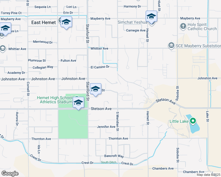 map of restaurants, bars, coffee shops, grocery stores, and more near 41968 Lomas Street in Hemet