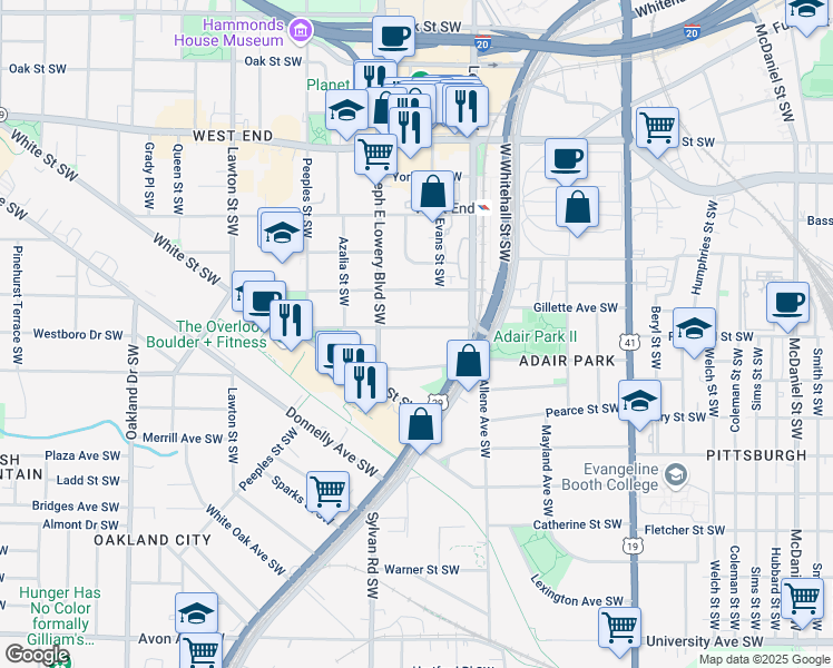 map of restaurants, bars, coffee shops, grocery stores, and more near 872 White Street Southwest in Atlanta