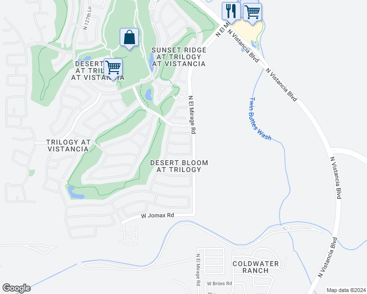 map of restaurants, bars, coffee shops, grocery stores, and more near 12379 West Bent Tree Drive in Peoria