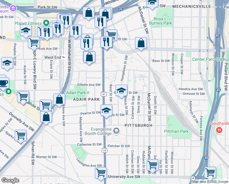 map of restaurants, bars, coffee shops, grocery stores, and more near 575 Rockwell Street Southwest in Atlanta